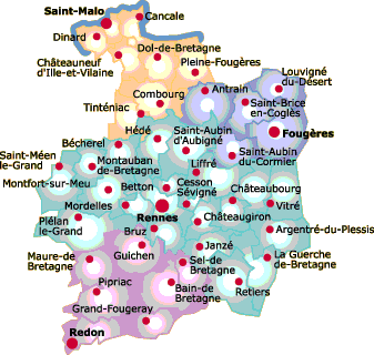 Communes d'Ille et Vilaine : département d'Ille-et-Vilaine et région d'Ille-et-Vilaine