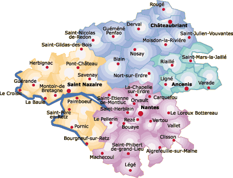 Communes de Loire Atlantique : département de Loire-Atlantique et région de Loire-Atlantique