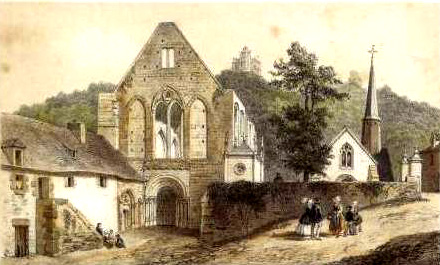 Abbaye de Lhon - lithographie de 1860