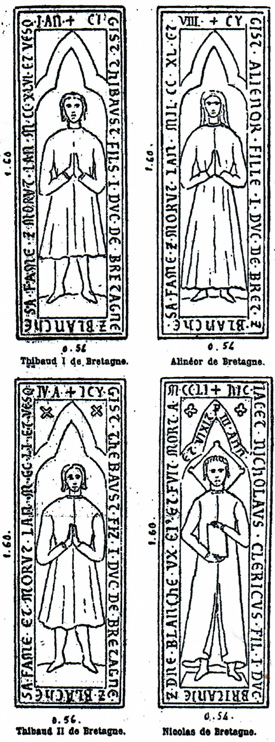 Eglise Saint-Gildas de Rhuys : dalles funraires de Thibaud Ier,Thibaud II, Alinor, Nicolas