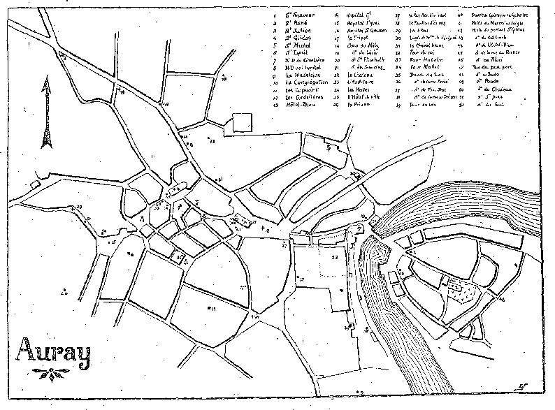 Plan de la ville d'Auray (Bretagne).