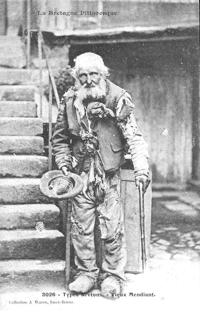La mendicité : un mendiant en Bretagne.