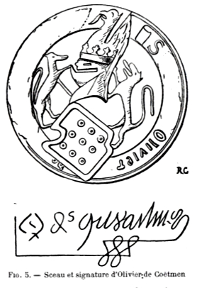 Sceau et signature d'Olivier de Cotmen (Bretagne).