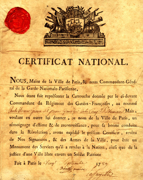 Lettre de Marie-Joseph Paul Yves Roch Gilbert du Motier, marquis de La Fayette