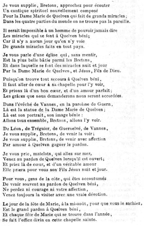 Cantique franais en l'honneur de N.-D. de Quelven ( Guern, Bretagne): page 1.