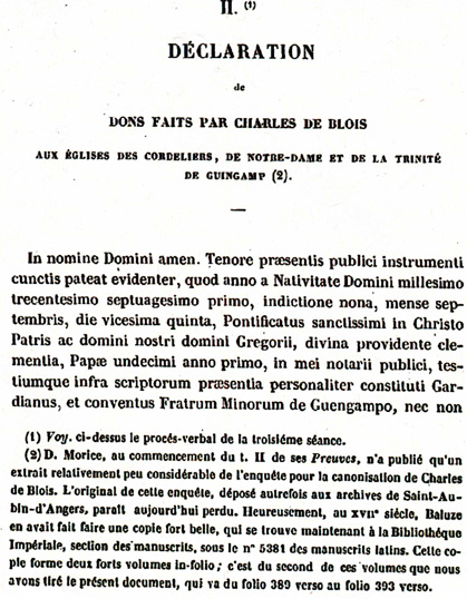 Guingamp : dons faits par Charles de Blois