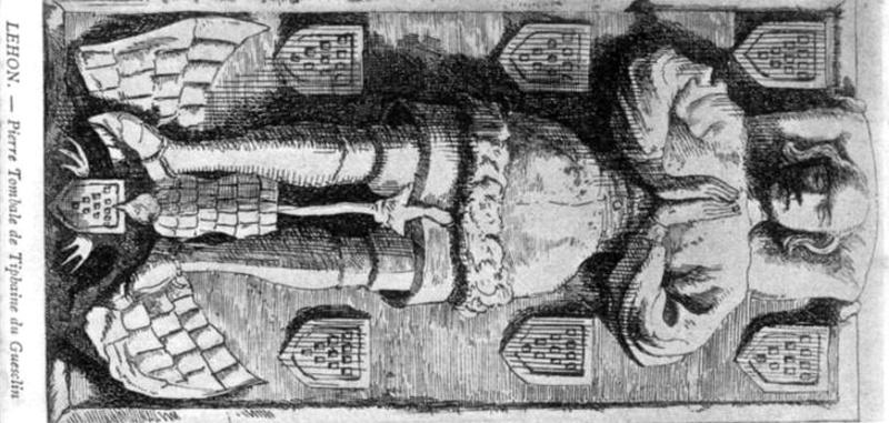 Pierre tombale de Tiphaine du Guesclin en Lhon (Bretagne).