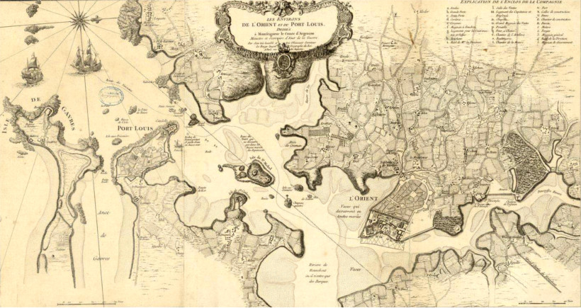 Les environs de l'Orient (Lorient) et du Port-Louis. Ddis  Monseigneur le comte d'Argenon Ministre et Secretaire d'Etat de la Guerre (1750).