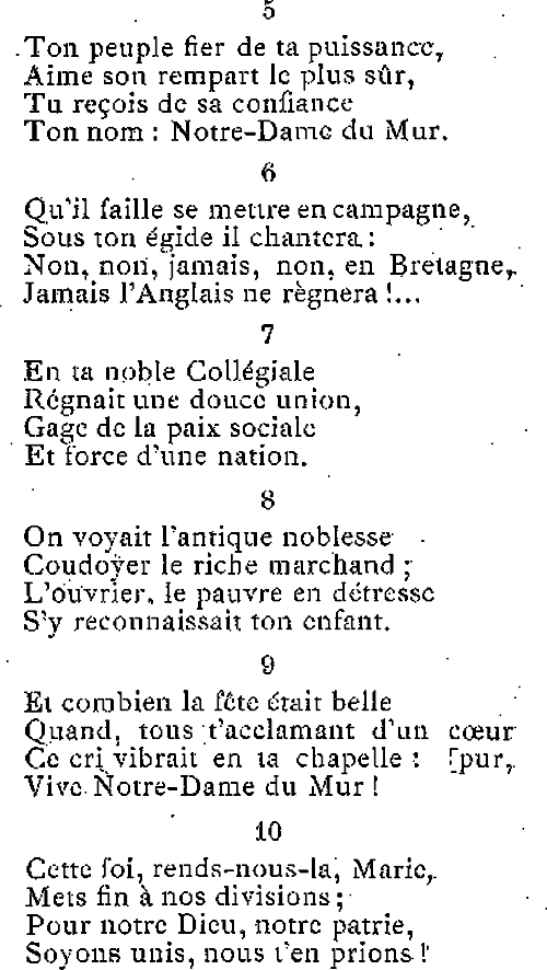 Cantique (part. 4) en l'honneur de Notre-Dame du Mur  Morlaix (Bretagne).