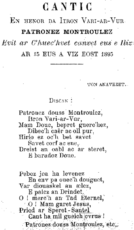 Cantic (part. 1) en l'honneur de Notre-Dame du Mur  Morlaix (Bretagne).