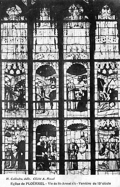 Vitrail de l'glise de Saint-Armel de Plormel (Bretagne) reprsentant la vie de Saint-Armel.