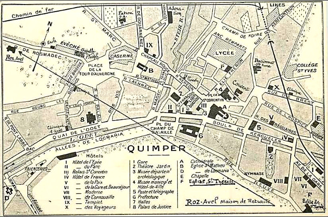 Plan actuel de Quimper (Bretagne).