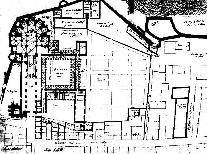 Ville de Redon : plan de l'église et abbaye (vers 1650).
