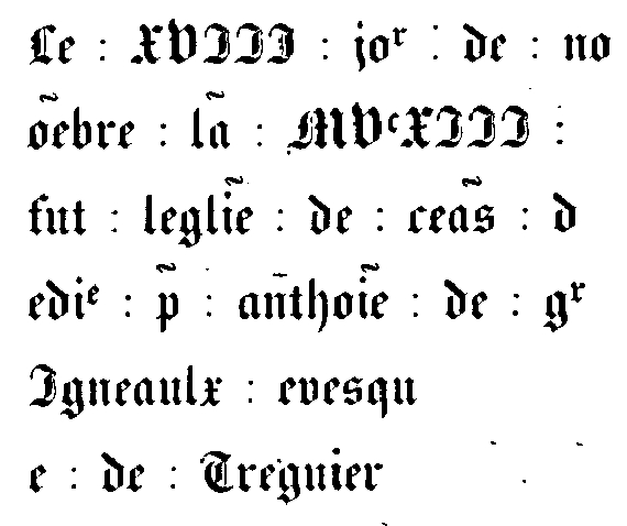 Inscription de l'glise de Saint-Jean-du-Doigt (Bretagne).