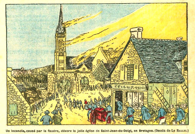 Incendie de l'glise de Saint-Jean-du-Doigt (Bretagne) en 1925.