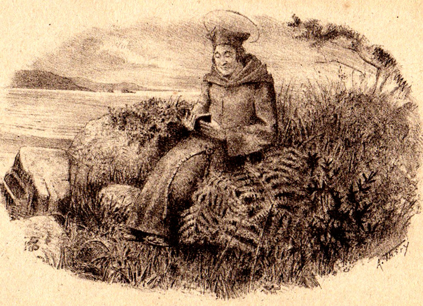 Saint Yves assis sur un amas de rochers en la lieue de grve (A. Thiry)
