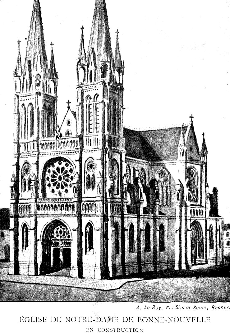 Plan initiale (1884) de la reconstruction du Sanctuaire
Notre-Dame de Bonne-Nouvelle à Rennes.